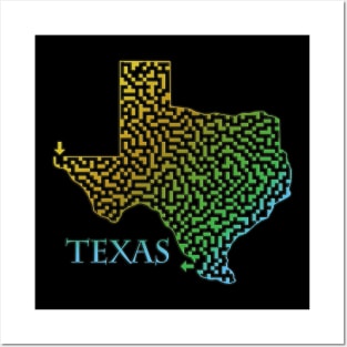 Texas State Outline Maze & Labyrinth Posters and Art